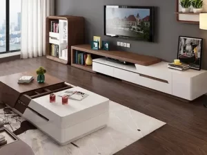 Brown-White Coffee Table & TV Stand
