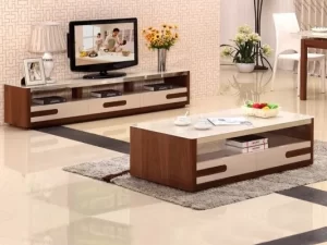 Cream & Wallnut Coffee Table & TV Stand